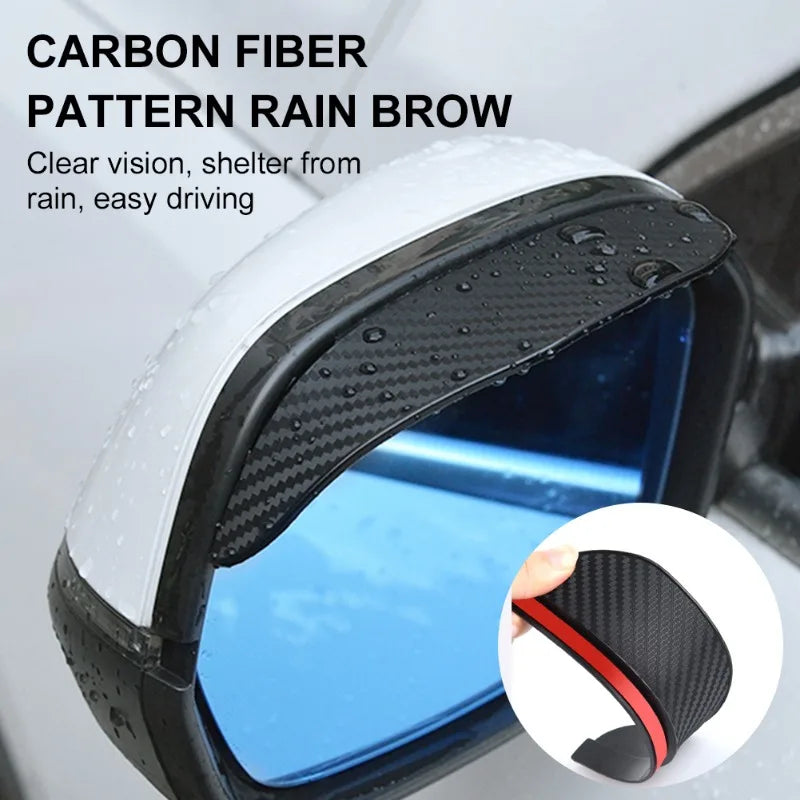 Universal Car Rearview Mirror Rain Eyebrow Carbon Fiber Pattern Rain Cover Rear View Mirror Sun Visor Eyebrow Rainy Covers
