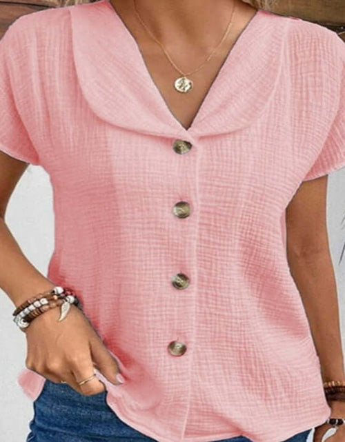 Load image into Gallery viewer, Summer Solid Color Fashion Short-sleeved Cardigan Button Women&#39;s Top
