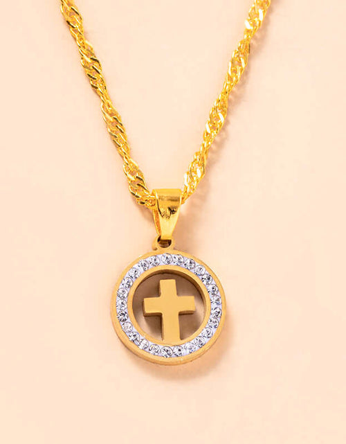 Load image into Gallery viewer, Gold Hollow Round Cross Necklace Silver Stainless Steel Crystal Circle Pendant Necklaces
