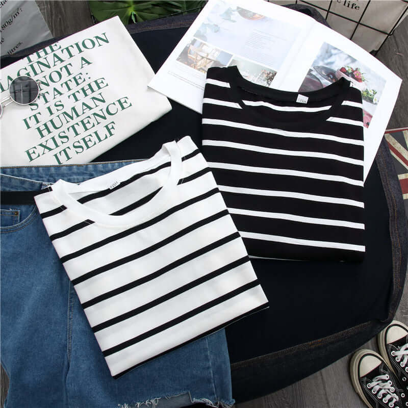 Black Striped Western Style Shirt Women's Long-sleeved T-shirt