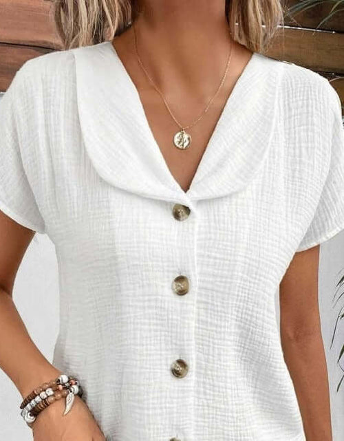 Load image into Gallery viewer, Summer Solid Color Fashion Short-sleeved Cardigan Button Women&#39;s Top
