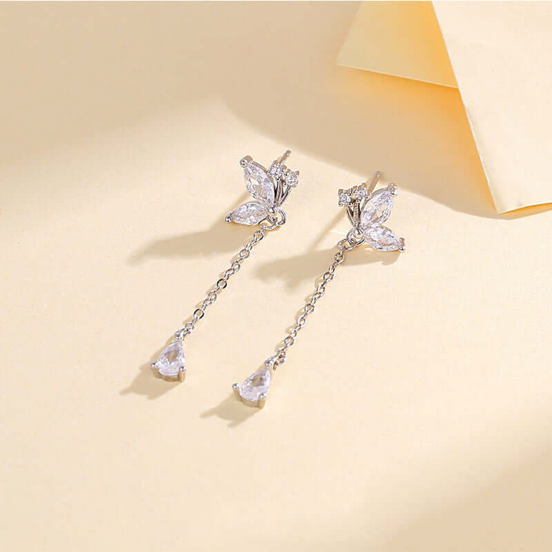 S925 Butterfly Zircon Tassel Earrings Women's Niche Exquisite Long Earrings Jewelry