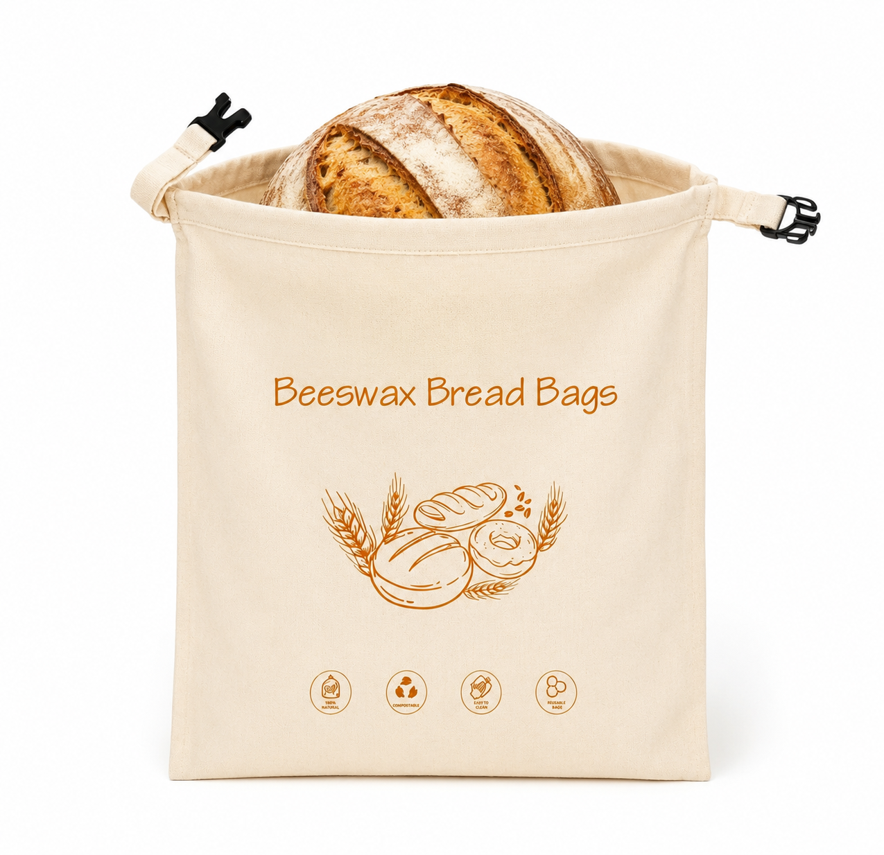 Reusable Beeswax Bread Bag with Zipper - Sourdough Food Storage Bag (Cartoon Yellow)