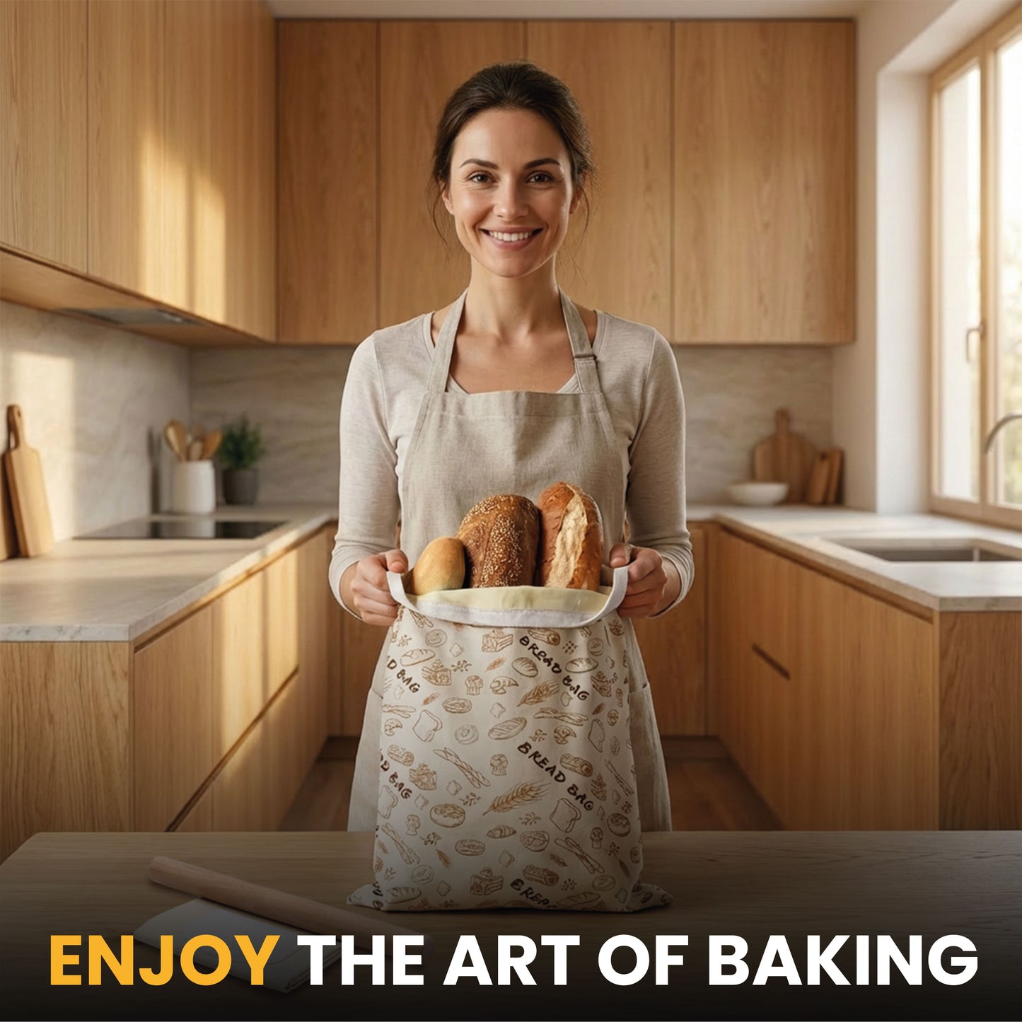 Beeswax Bread Bag Artisan Baking Set – Rolling Pin, Scraper & Linen Cloth
