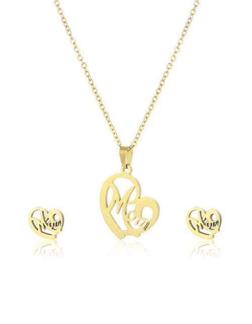 Load image into Gallery viewer, Fashion Jewelry Stainless Steel Heart-shaped Mom Necklace And Earring Suit
