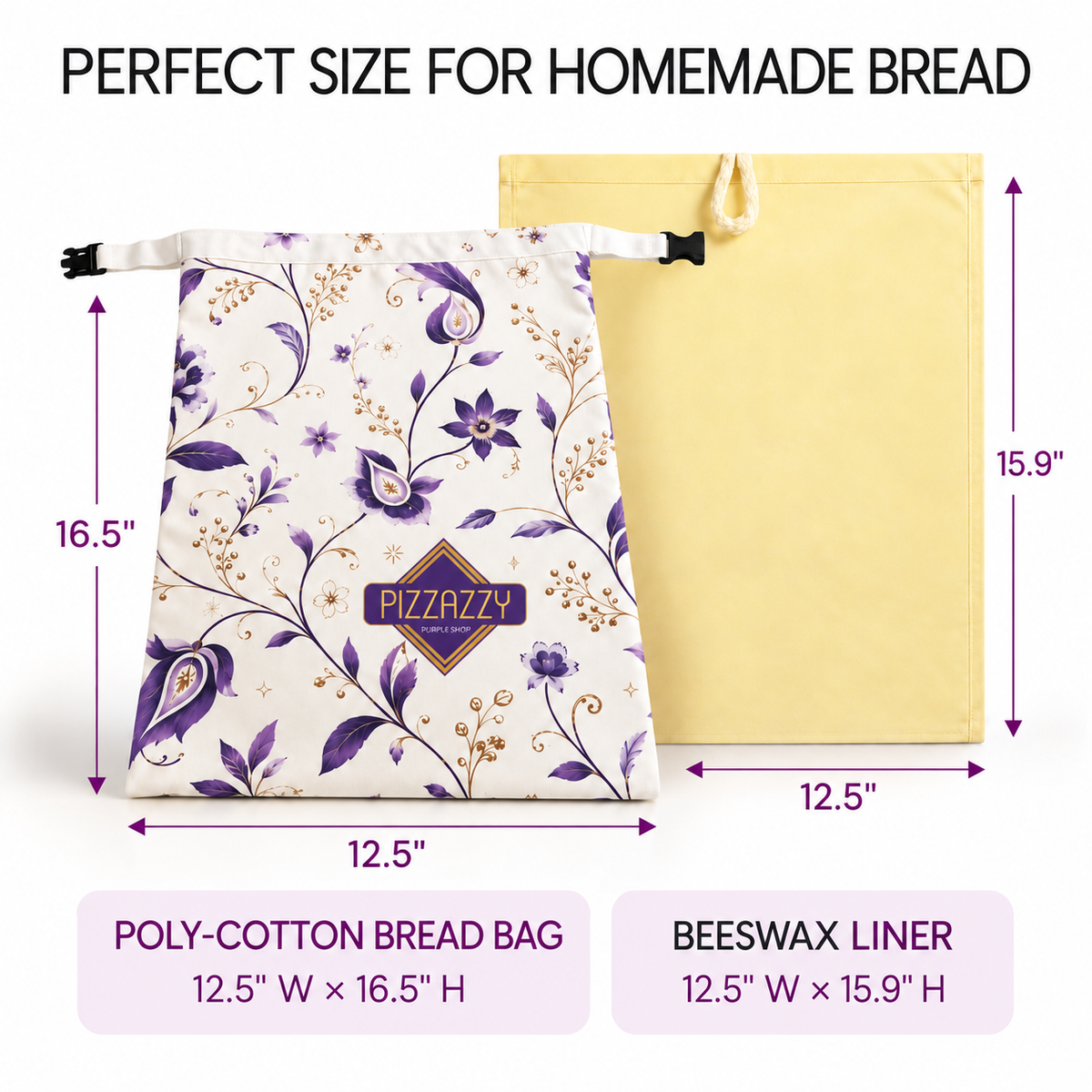 Pizzazzy Beeswax Bread Bag with 2 Removable Liners for Sourdough Bread