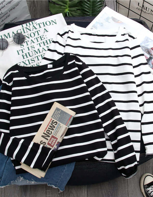 Load image into Gallery viewer, Black Striped Western Style Shirt Women&#39;s Long-sleeved T-shirt
