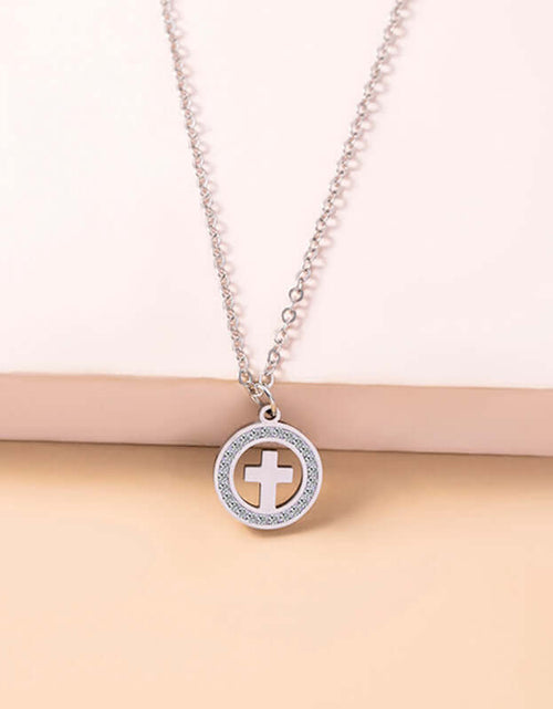 Load image into Gallery viewer, Gold Hollow Round Cross Necklace Silver Stainless Steel Crystal Circle Pendant Necklaces
