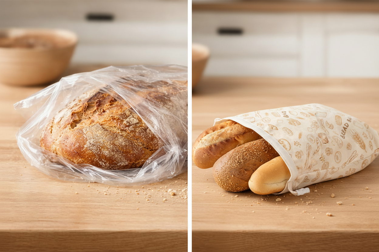 Pan en bolsa plástica vs bread bag acostada