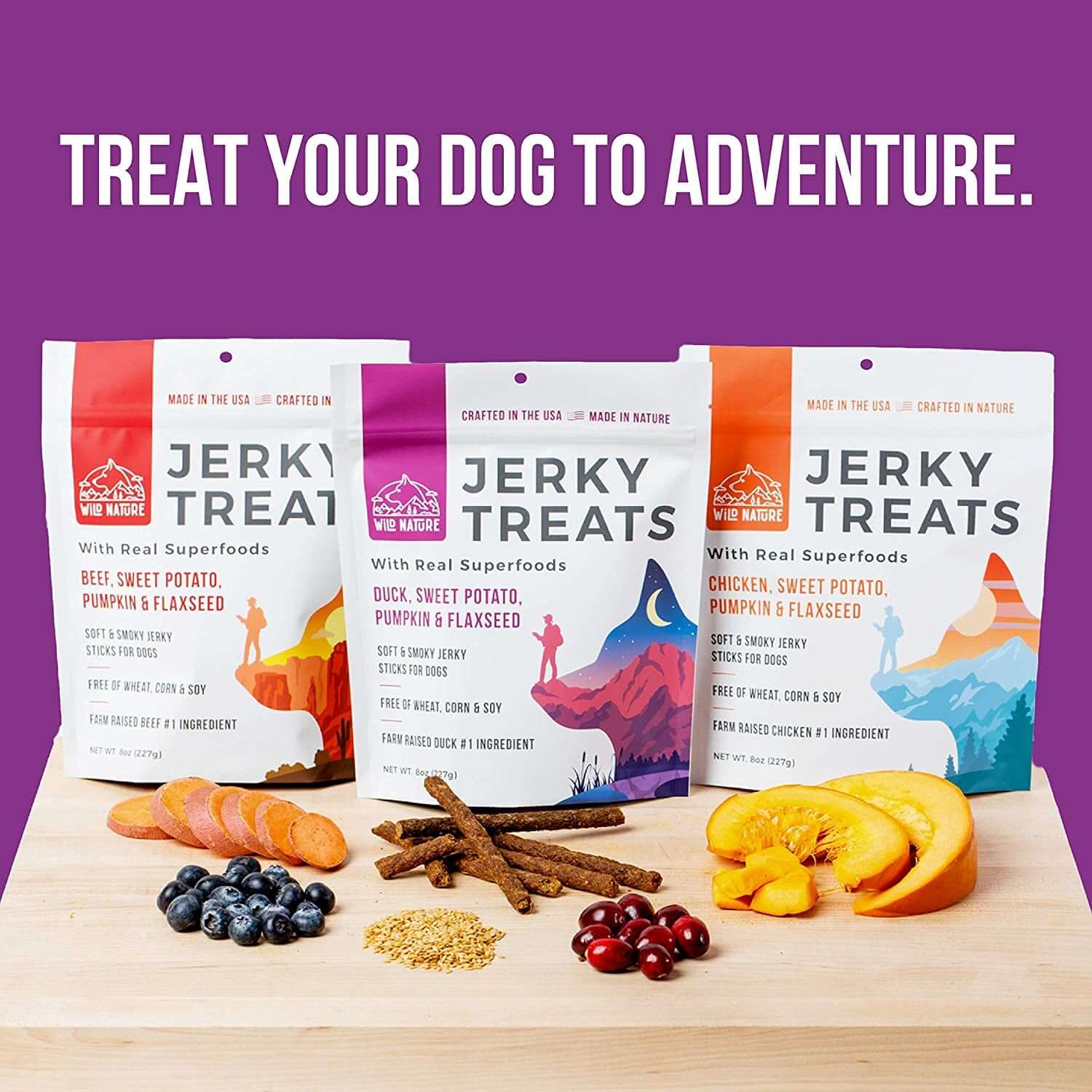 Jerky Dog Treats - Premium Beef, Chicken, & Duck Jerky Sticks for Dogs Variety Packs - Healthy and Natural Jerky Treats Grain Free Made in the USA