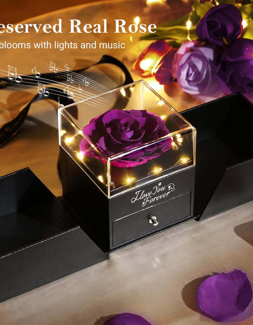 Load image into Gallery viewer, Preserved Rose Flower with Heart Necklace, Eternal Purple Real Rose with Music LED Lights for Her Women Wife Grandma Anniversary Birthday Romantic Valentines Gifts, Purple
