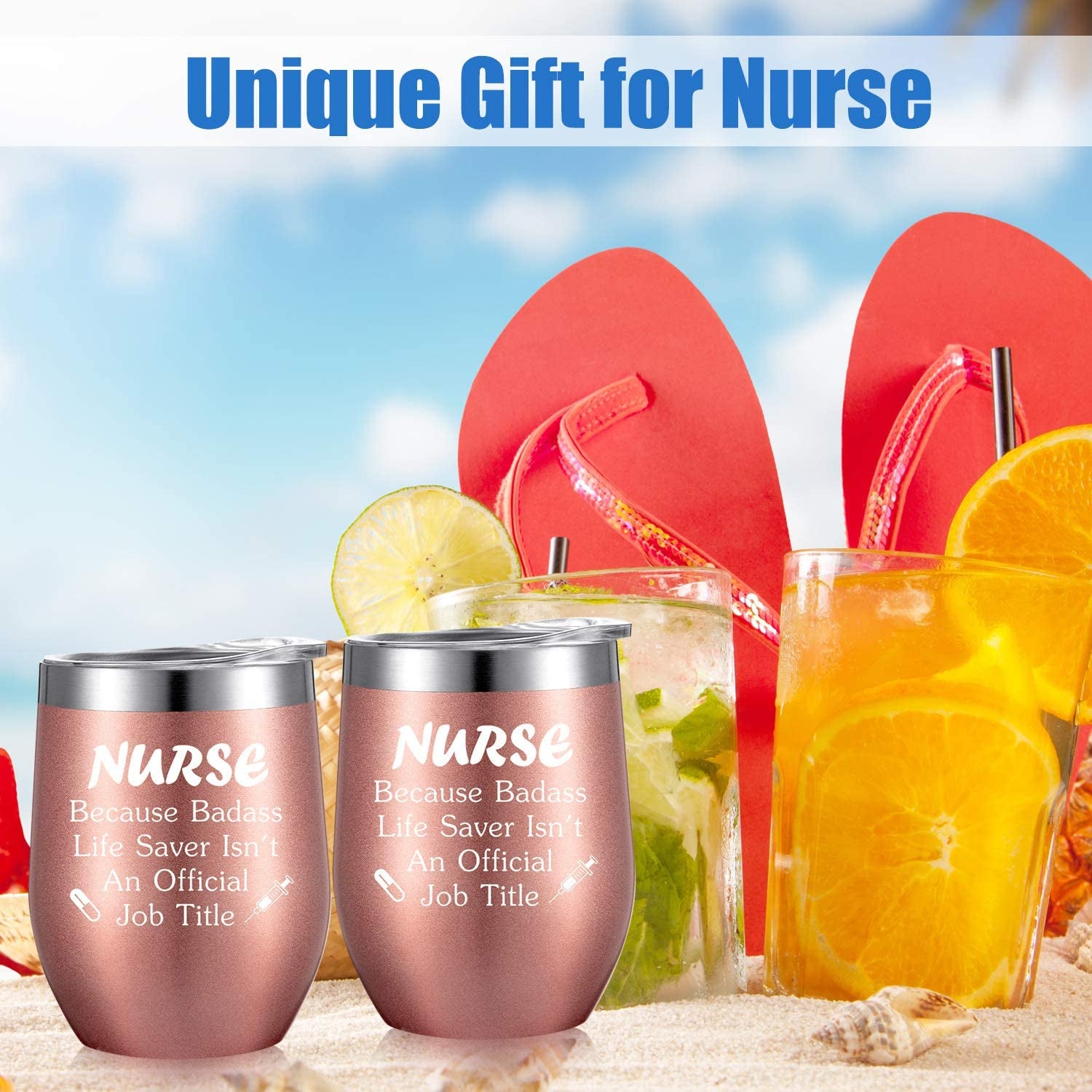 2 Pieces Nurse Gifts for Women 12 Oz Wine Tumbler Christmas Appreciation Nursing Graduation Funny Present with Straw and Brush for Nurse Practitioner, Nurse Student (Rose Gold)