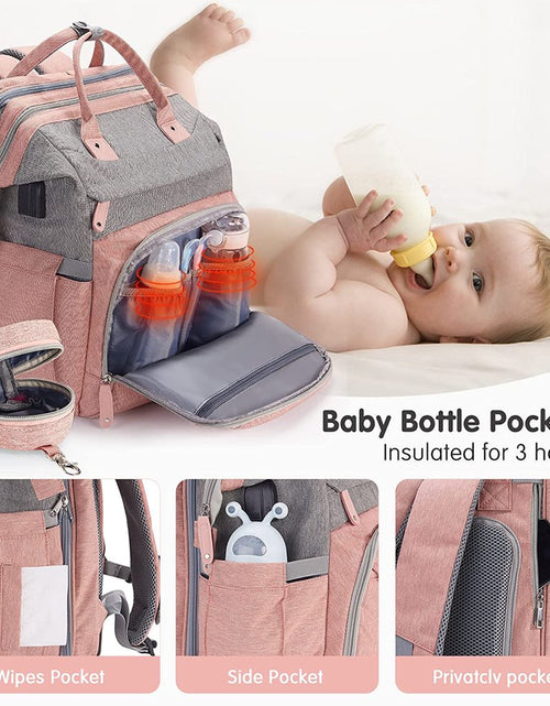 Load image into Gallery viewer, Baby Diaper Bag Backpack with Changing Station, Waterproof Changing Pad, USB Charging Port,Pacifier Case ,Pink Color
