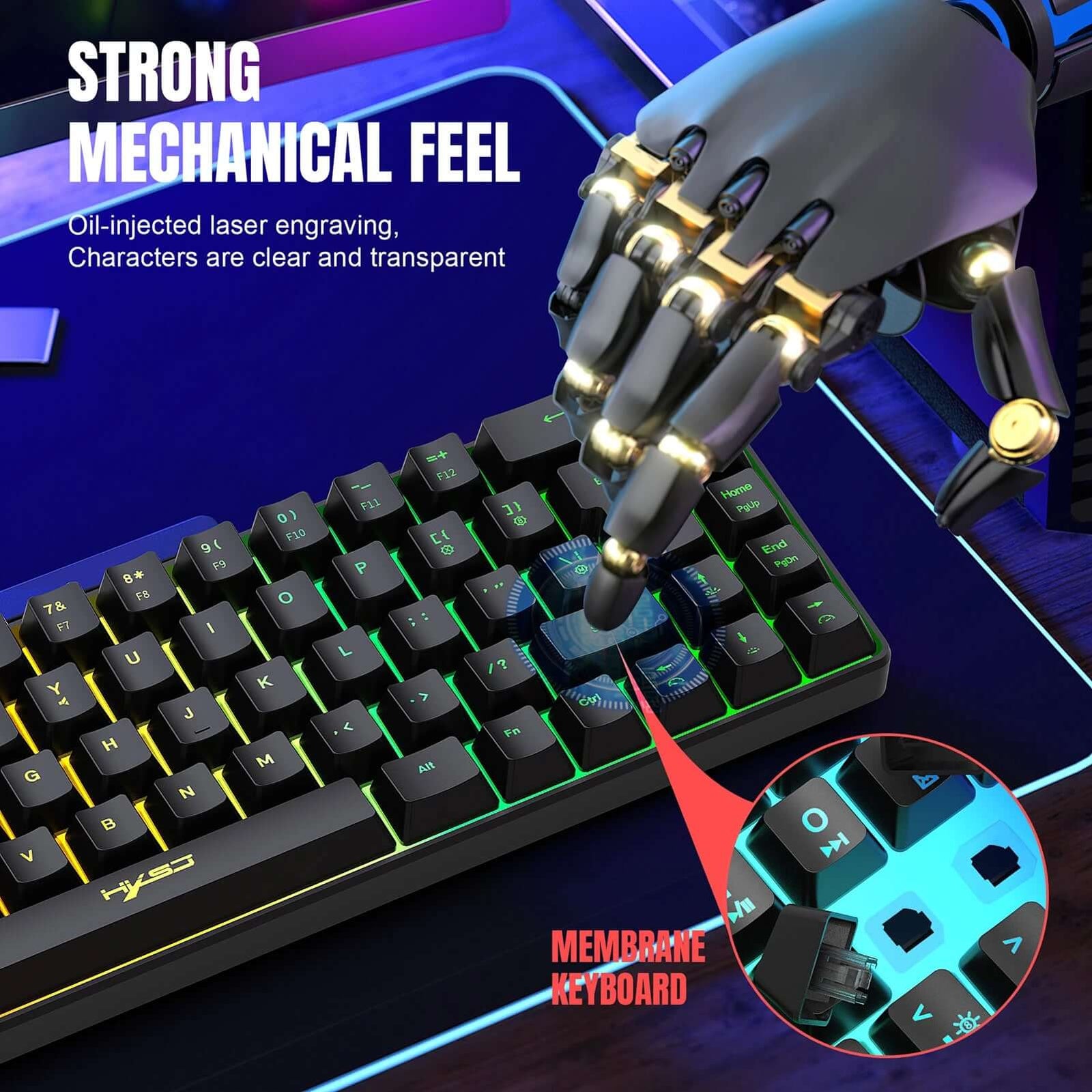 V200 Wired K68 RGB Streamer Mini Gaming Keyboard 19-Key Conflict-Free Membrane Keyboard but Mechanical Feel for Game/Office