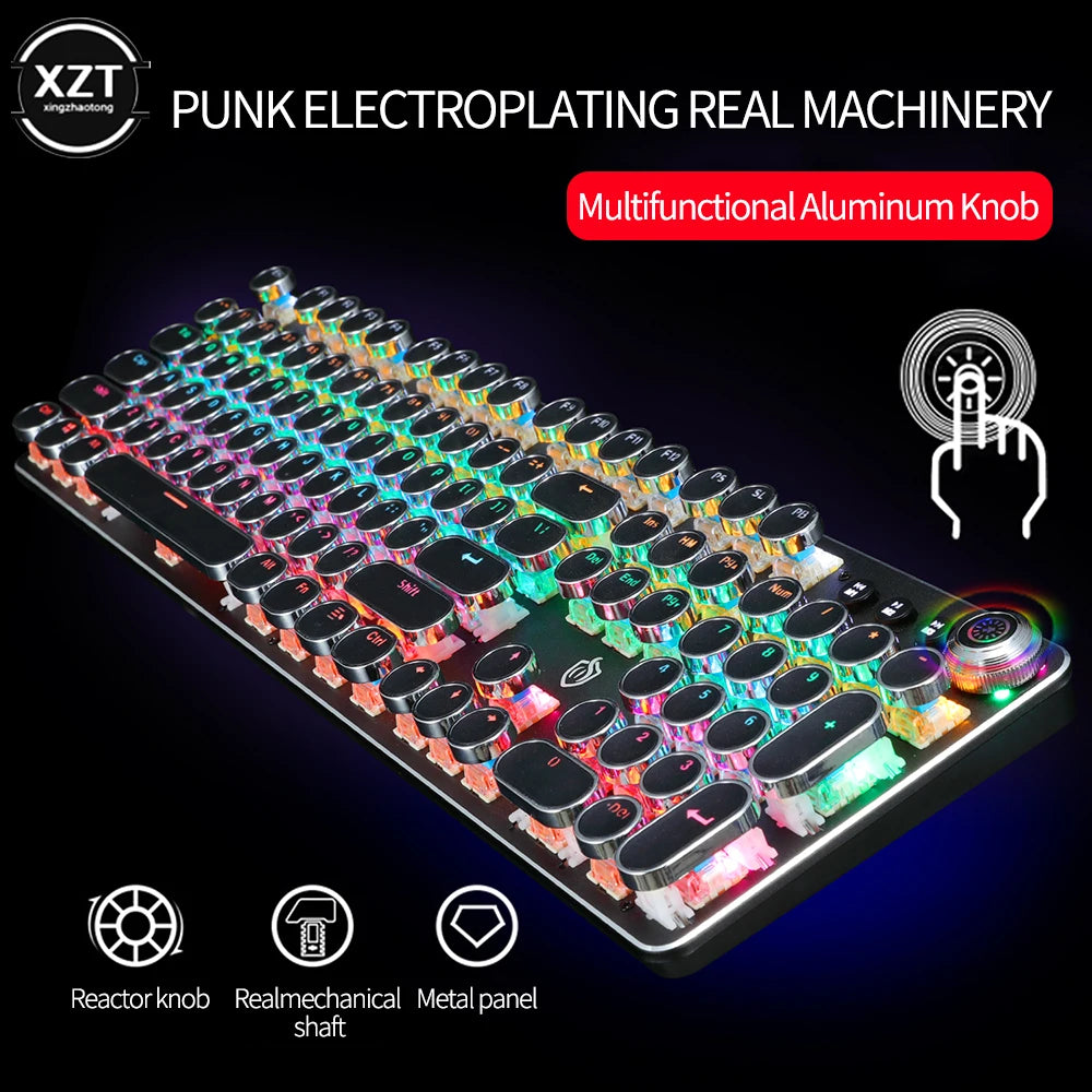Gaming Mechanical Keyboard Retro Punk USB Wired LED 23 Mode RGB Backlit Switch 104 Keys Full Keypad Green Axis for Computer Game