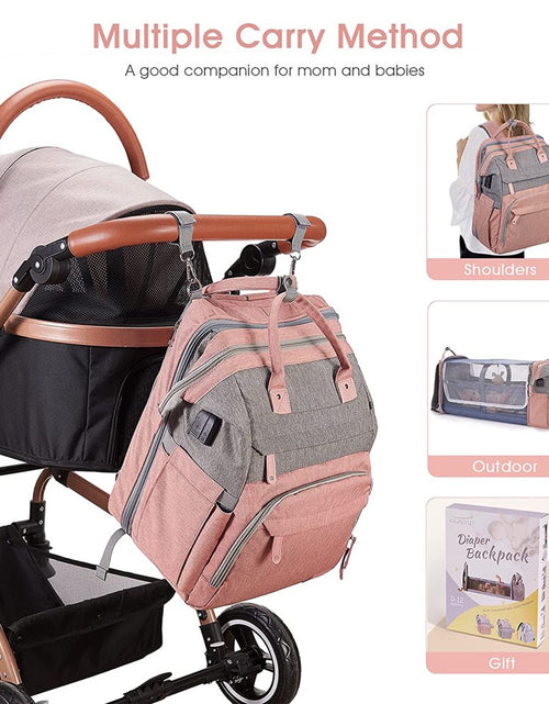 Load image into Gallery viewer, Baby Diaper Bag Backpack with Changing Station, Waterproof Changing Pad, USB Charging Port,Pacifier Case ,Pink Color
