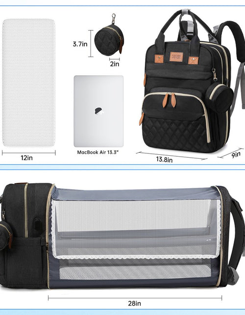 Load image into Gallery viewer, Diaper Bag Backpack, Large Capacity Diaper Backpack with Foldable Crib, Travel Waterproof Baby Changing Bag Multifunctional with USB Charging Port &amp; Stroller Strap for Baby Boy &amp; Girls(Gray)
