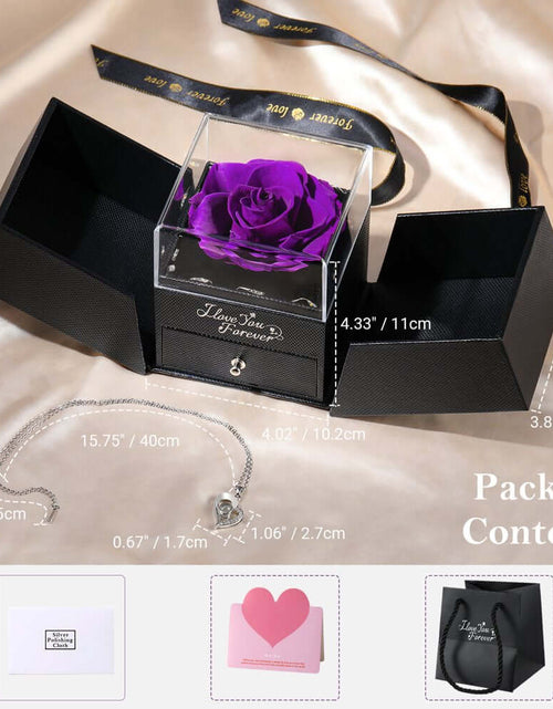 Load image into Gallery viewer, Preserved Rose Flower with Heart Necklace, Eternal Purple Real Rose with Music LED Lights for Her Women Wife Grandma Anniversary Birthday Romantic Valentines Gifts, Purple
