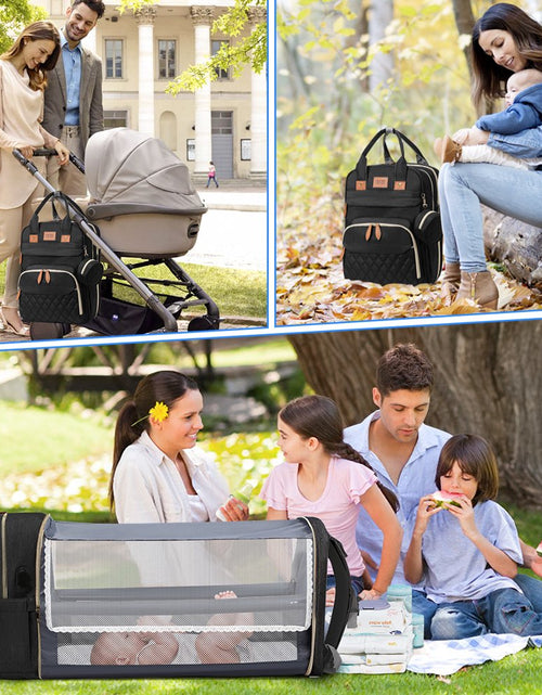 Load image into Gallery viewer, Diaper Bag Backpack, Large Capacity Diaper Backpack with Foldable Crib, Travel Waterproof Baby Changing Bag Multifunctional with USB Charging Port &amp; Stroller Strap for Baby Boy &amp; Girls(Gray)
