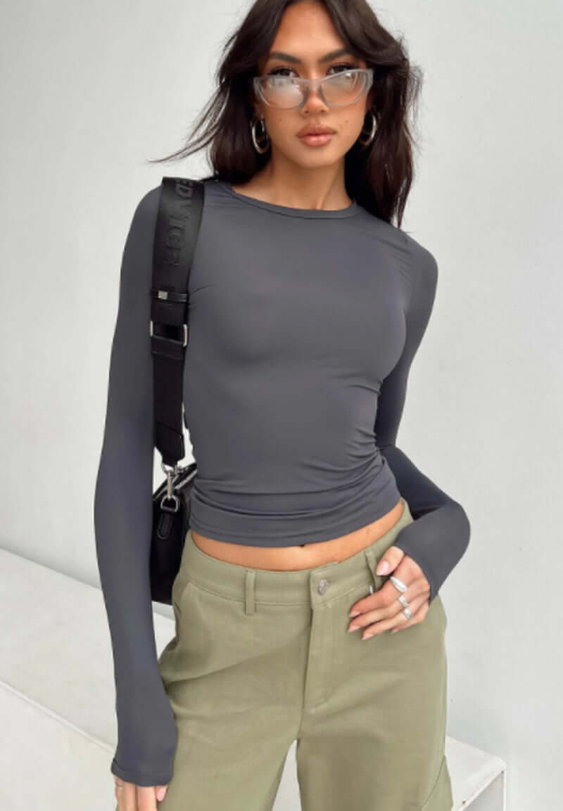 Women'S Clothing Fashion Slim Long-Sleeved Pullovers Tops Solid Causal Fit Shirts