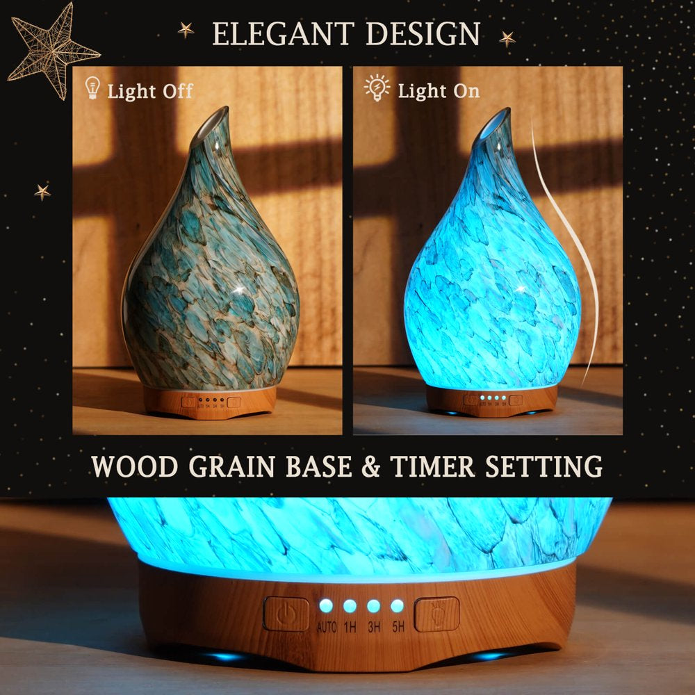 280Ml Light Blue Glass Essential Oil Diffuser,Aromatherapy Ultrasonic Cool Mist Humidifier,Air Diffusers for Sleeping, Yoga, Office Working