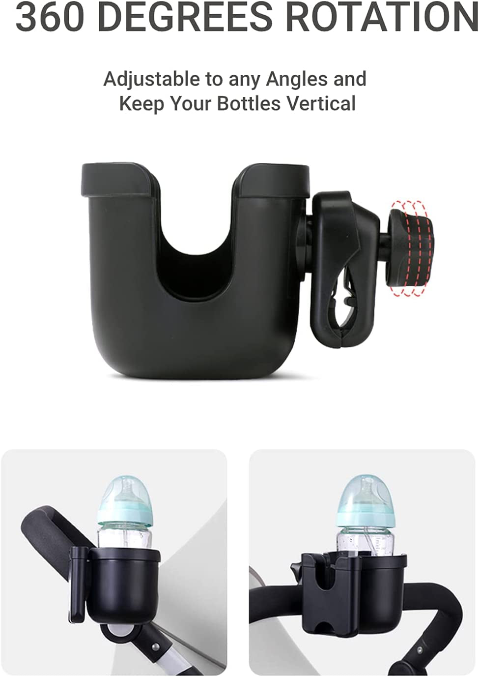 Universal Cup Holder, Stroller Cup Holder with Phone Holder, Stroller Accessories , Bike Water Bottle Holder, Treadmill, Wheelchair(Black)
